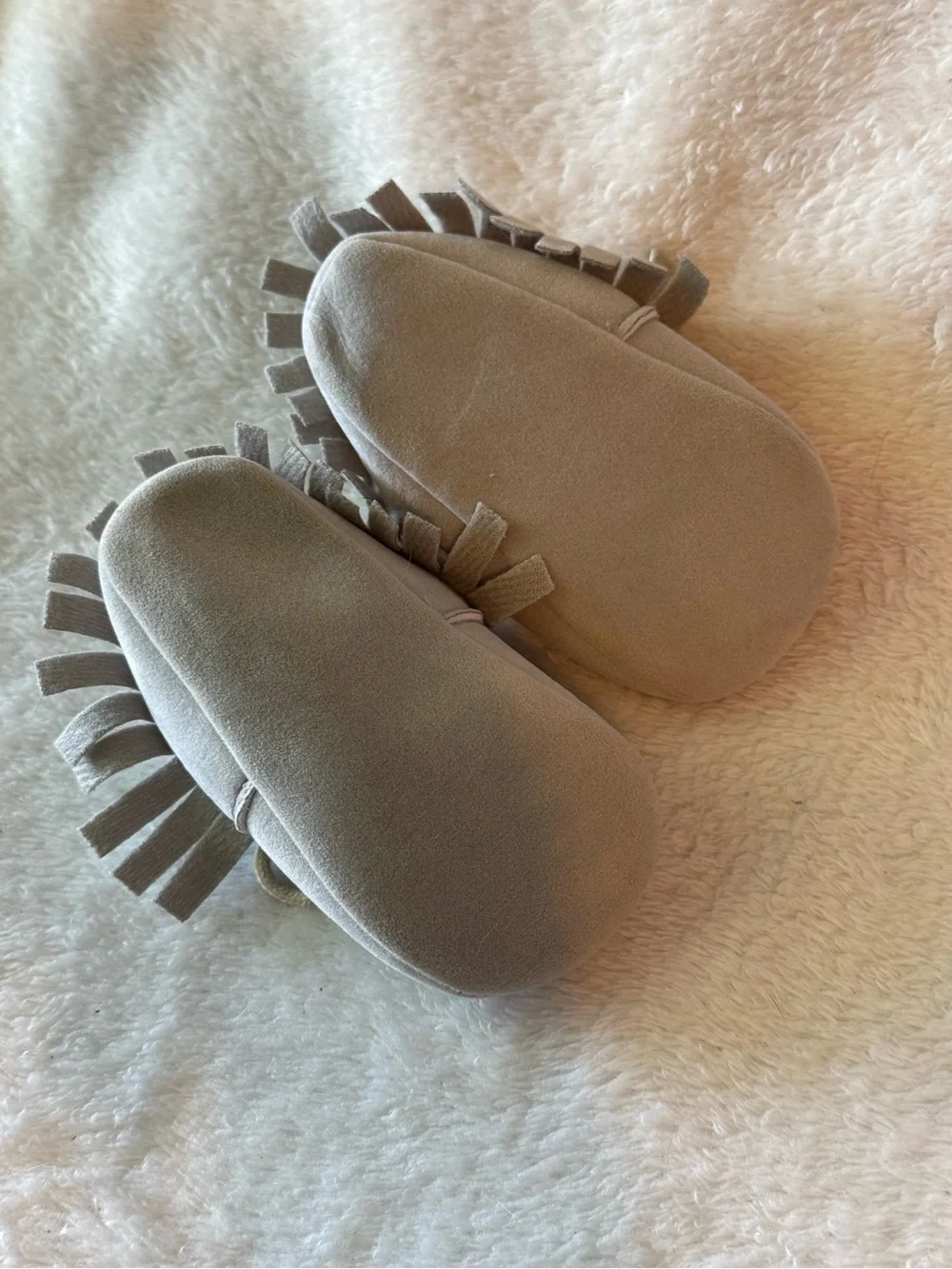 Soft Cream Moccasin Baby Shoes with Fringe Tie
